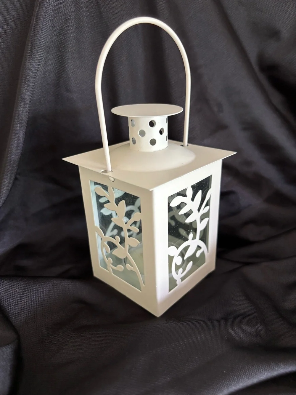 White Painted Metal Tabletop Lantern w/Tea Light